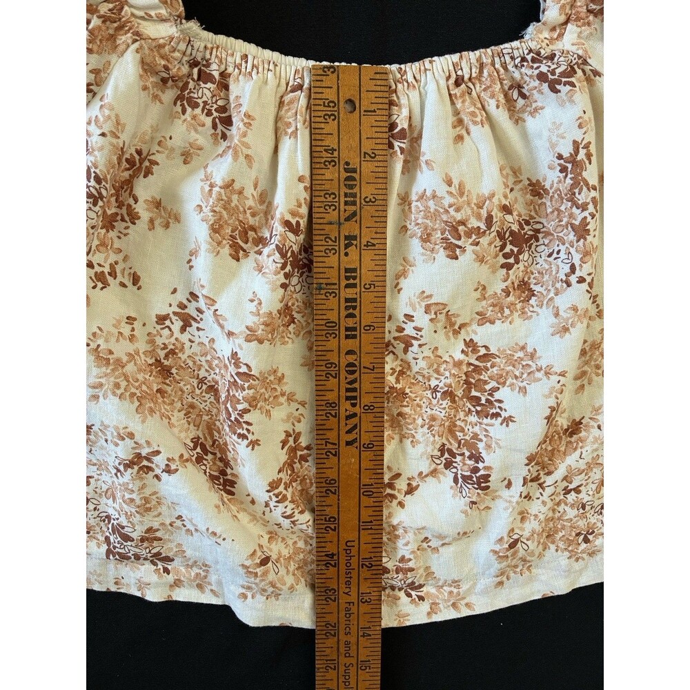 Abercrombie & Fitch Linen Cotton Off Shoulder Top Sz L Brown Floral Boho Cottage - Picture 8 of 11